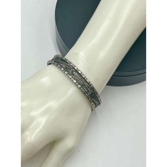 Sterling Silver Signed Open Filigree Nugget Border Cuff Bracelet 31 grams, 7.5” - Picture 2 of 11